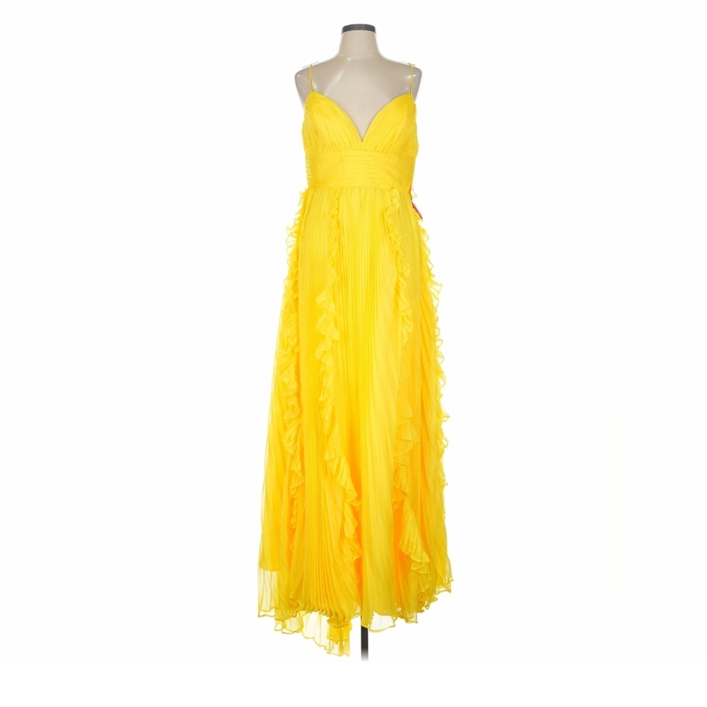 Mac Duggal 70172 Yellow Ruffles Pleated A-line Chiffon Elegant Gown Size 10 NWT